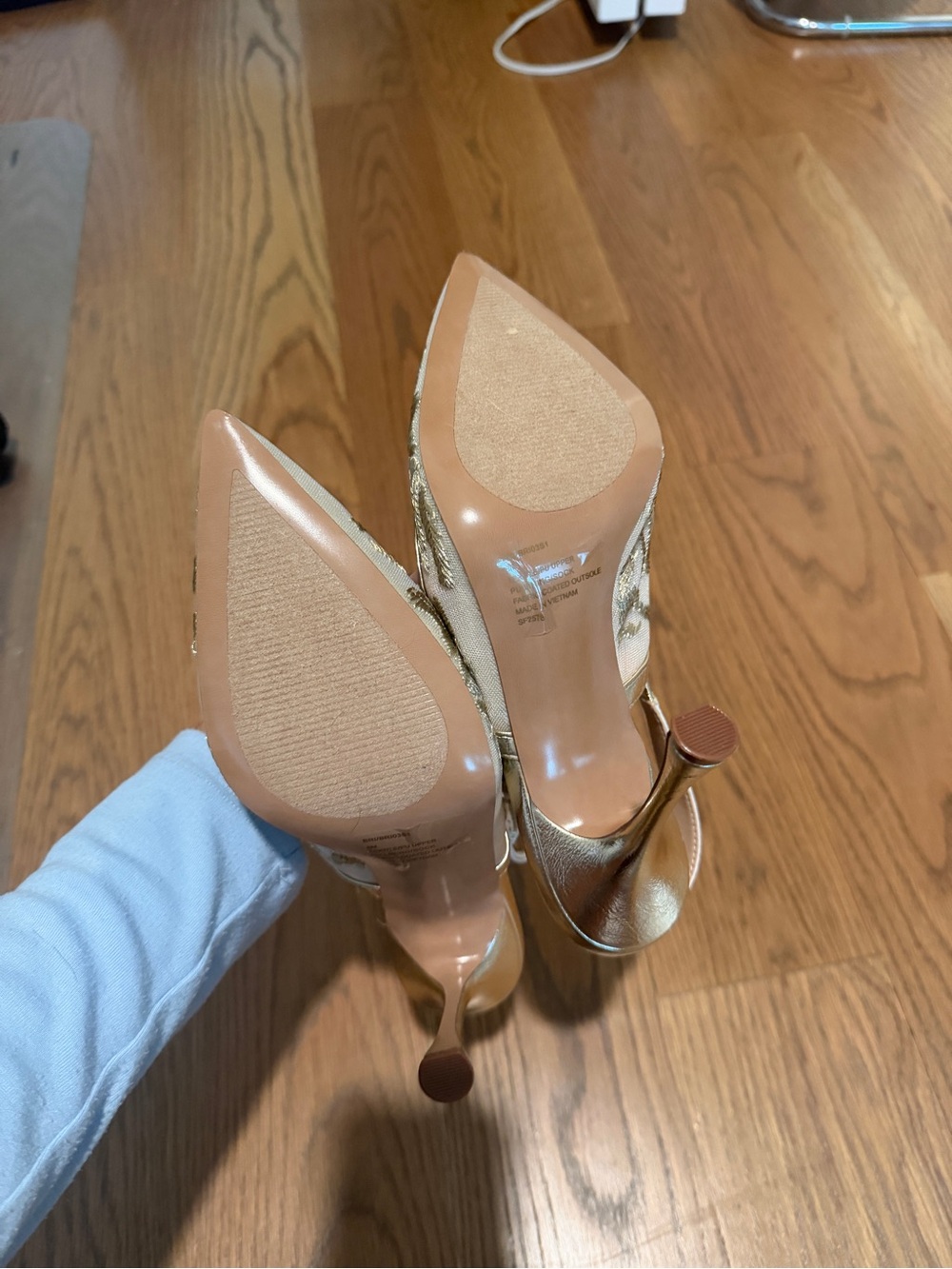 Steve Madden Gold and Cream Embroidered Pointed Slingback Heels - Picture 5 of 5
